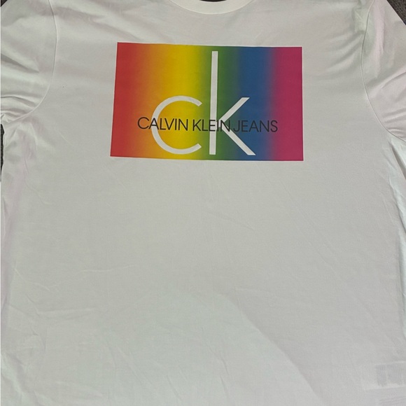 Calvin Klein Men's White T-Shirt with Rainbow Logo - Picture 1 of 3